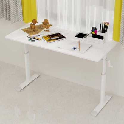 47" Small Computer Lift Desk for Home Office, Sit Standing Up Study Writing Table with Height Adjustable, Manual Crank Sit Stand Up Desk for Kids & Adults, Heavy Duty 330lbs (White 47") - color: White 47"