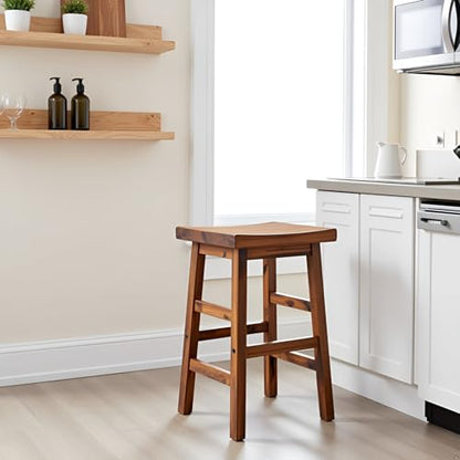 Alaterre Durango Solid Wood Rustic Bar Stool, Natural, 26-Inch | Counter Height Backless Barstool Kitchen Seating with Saddle Seat, Barstools for Kitchen and Home Bar - size: 26" Counter Height