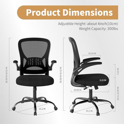 Youhauchair Office Chair Set of 6, Ergonomic Home Office Desk Chairs with Flip-up Arms and Lumbar Support, Height Adjustable, Black - color: Black, size: Set of 6