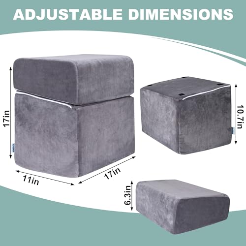3 Adjustable Heights Foot Rest for Under Desk at Work - Ergonomic High Density Foam Footrest with Washable Cover, Foot Stools for Office, Home, Gaming (Grey)