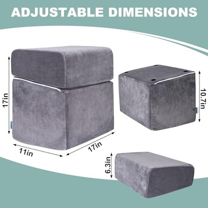 3 Adjustable Heights Foot Rest for Under Desk at Work - Ergonomic High Density Foam Footrest with Washable Cover, Foot Stools for Office, Home, Gaming (Grey)
