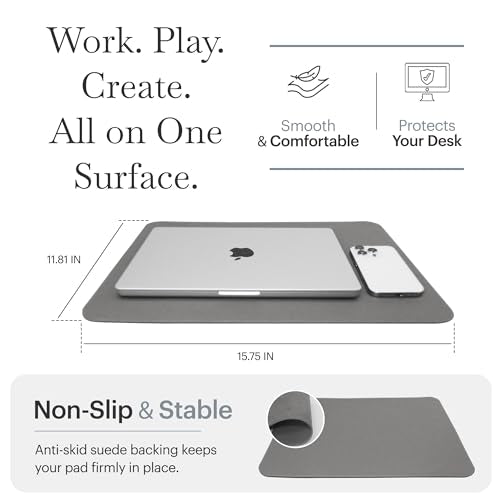 Rikan Small Desk Blotter with Smooth Surface-Vegan Leather Stylish Desk Mat Ideal for Keyboard, Laptop & Device Placement - Perfect Laptop Pad Protects Your Desk, Enhances Style & Productivity - Grey - color: Grey, size: 15 IN x 11 IN