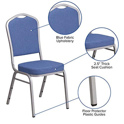 Flash Furniture Hercules Crown Back Stackable Banquet Chair, Silver, 4-Pack | Silver Frame, Fabric Upholstery - color: Blue Fabric/Silver Frame, size: Set of 4