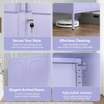Metal Wardrobe with Lock, 67"Clothing Steel Storage Cabinet Locker, Hanging Rod And Adjustable Shelves, Puple 2 Doors Household kids wardrobe closet Lockers for Bedroom Cloak Room Home Office Gym - color: Purple, style: 67"H-Wardrobe-DY