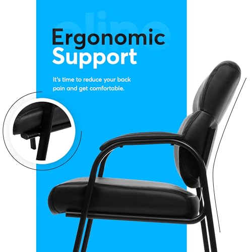 Oline Leather Guest Chair with Padded Arms, Reception Meeting Conference Waiting Room Lobby Home Desk Big and Tall Executive Office Chair, Black (4 Pack) - size: 4 Pack