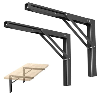 WALMANN 16 in Folding Wall Shelf Brackets, Wall Mount Collapsible Brackets | for Workbench/Table, 150 lbs Capacity, Space-Saving Shelf Hinges for Garage, Kitchen, Laundry, No Board - size: 16 Inch