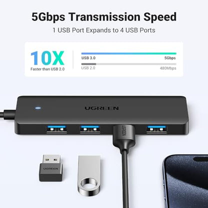 UGREEN USB 3.0 Hub, 4 Ports USB A Splitter Ultra-Slim USB Expander for Mouse, Keyboard, Flash Drive, U Disk, Printer Compatible with Laptop, Desktop PC, Xbox, PS5, and More 2FT - size: ['2 feet'], style: USB-A