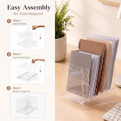 AmazingSpark Acrylic File Organizer for Desk, 5-Slot Acrylic File Sorter with Scalloped Edge, Clear Desktop Holder for Folders, Documents, Notebooks, Clipboards and Mail for Home, Office and School