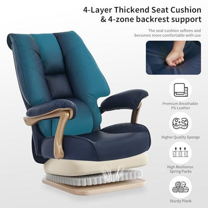 EXCEBET Big and Tall Executive Office Chair with Footrest, 400LBS Capacity Ergonomic High-Back Desk Office Chair with Lumbar Support, Padded Armrests & Thick Cushion, Blue PU Leather Chairs - color: Blue