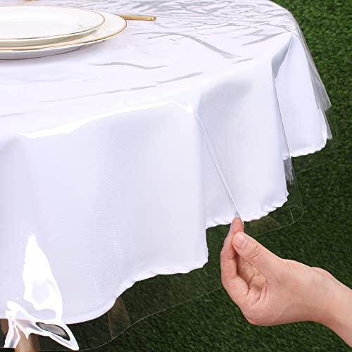 Kesfey 60 Inch Round Clear Plastic Table Cover Protector Vinyl Tablecloth | 100% Waterproof, PVC Transparent, Oil Spill Proof, Wipeable,Heavy Duty Wipeable Dining Room Protector,Picnic Party,Holidays - size: 60" (Round)