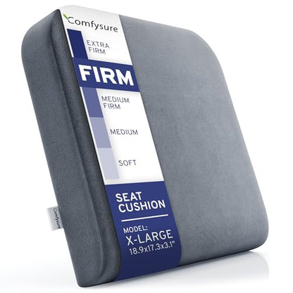 Seat Cushion Extra Large - Firm Memory Foam Chair Pad for Recliner, Wheelchair, Office Chair, Stadium, Bleacher, Car, Floor, Patio Furniture, Bariatric Overweight Users 19”x17”x3” - color: Grey