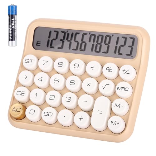 Basic Standard Calculator Large 5-Inch 12 Digit LCD Display Big Button Mechanical Switch Calculator for School Home Use Office Supplies Automatic Sleep, Khaki - color: Khaki