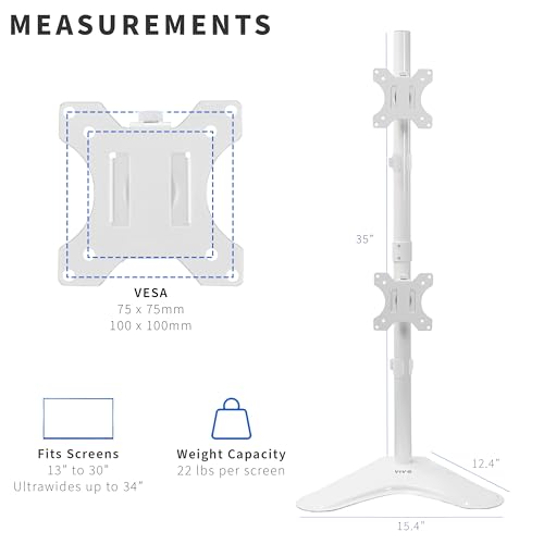 VIVO Dual Monitor Desk Stand Free-Standing LCD Mount, Holds in Stacked Vertical Position 2 Ultrawide Screens up to 34 inches, White, STAND-V002LW - color: White