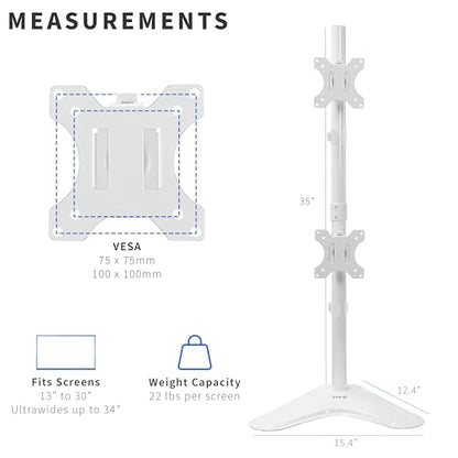 VIVO Dual Monitor Desk Stand Free-Standing LCD Mount, Holds in Stacked Vertical Position 2 Ultrawide Screens up to 34 inches, White, STAND-V002LW - color: White