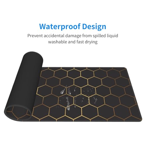 Large Gaming Mouse Pad for Desk, Black Gold HoneycombTechnology Desk Mat, Extended Computer Keyboard Mouse Pad with Non-Slip Base and Stitched Edge,31.5"x11.8" - color: Black Gold Honeycomb