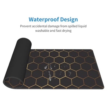 Large Gaming Mouse Pad for Desk, Black Gold HoneycombTechnology Desk Mat, Extended Computer Keyboard Mouse Pad with Non-Slip Base and Stitched Edge,31.5"x11.8" - color: Black Gold Honeycomb