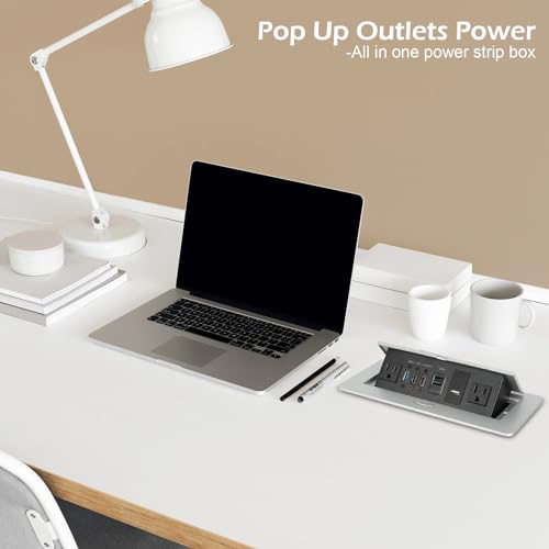 Table Pop Up Outlet, Desktop Pop Up Socket Center Countertop Socket Multimedia Strip Socket Connection Box Countertop with USB 3.0/2×AC/2×HDMI/USB-A/USB-C/LAN for Conference Desk Office(Silver-3) - style: Silver-3