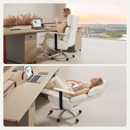 OKUP M30 Reclining Office Chair with Footrest, 170° Near-Flat, Cream