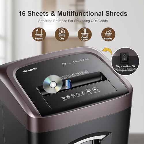 Wingwise 16 Sheets Micro Cut Paper Shredder Heavy Duty for Home Office - size: 16 Sheets