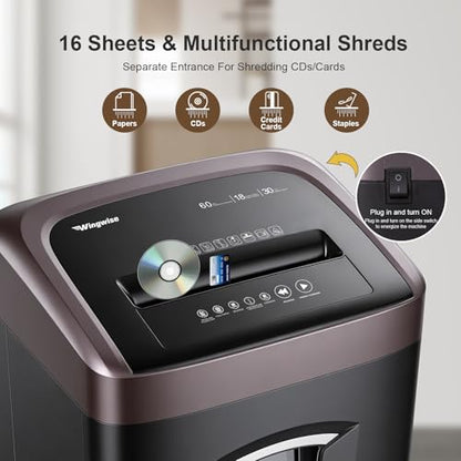 Wingwise 16 Sheets Micro Cut Paper Shredder Heavy Duty for Home Office - size: 16 Sheets