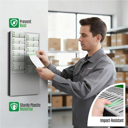 Flexzion Time Card Holder Wall Mount Rack 24 Pocket Slots Compatible with 7" inch Cards Pyramid Series 2000 6000 Attendance Time Payroll Recorder for Office Punch in Clock Out (Gray)