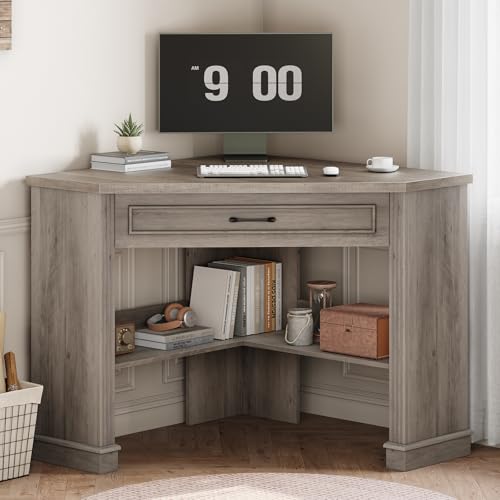 SEDETA Farmhouse Corner Desk for Small Space, White Small Computer Desk - color: Grey, size: Triangular desk