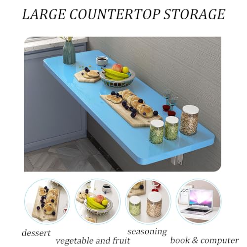 Drop Leaf Tables Wall Mounted Desk Wall Mounted Folding Table for Small Spaces, Wall Mounted Table Fold Down Floating Desk for Laundry Room/Bedroom/Study Blue 40x30cm/16x12in