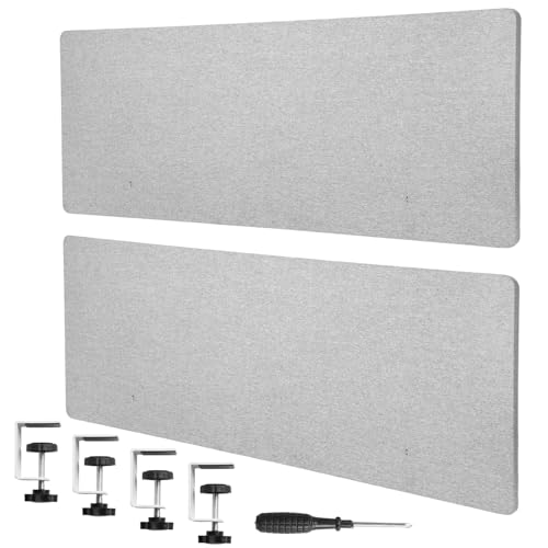 Generic 2 Pack Desktop Privacy Panel 61 x 24 Inch Clamp-on Desk Divider with 4 C-Type Clamps Desk Panel Privacy Partition for Office Home Library - color: Light Grey