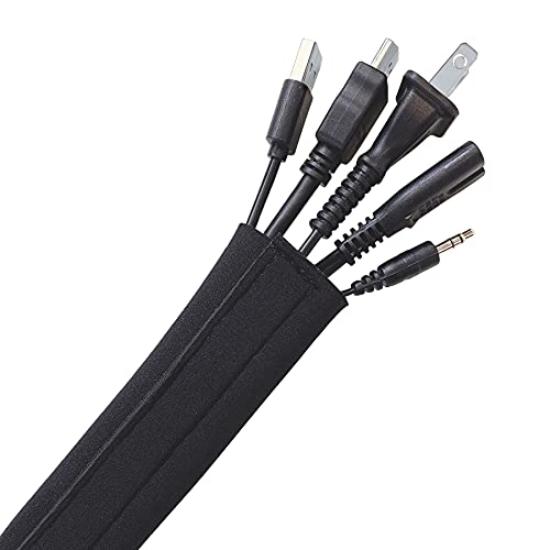Hook and Loop Cable Sleeve by Wrap-It Storage - 120" x 4.5" Black | Cut to Size Cord Organizer and Cable Protector for Desk, TV Cord Management to Hide and Cover Wire and Extension Cords - size: 120 in