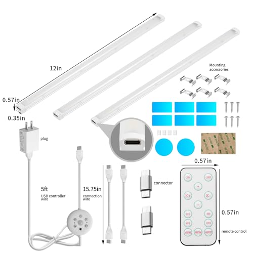 LED Cabinet Light Bars Motion Sensor Dimmable Lights Kitchen Closet Shelf | Warm, Natural, Cool White, Stepless Dimming, Stepless Color Changing, IR Remote, Sensor Lighting, Ultra Thin Strip Lights - color: White