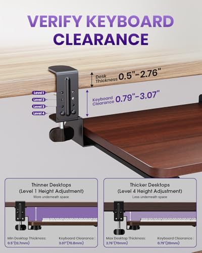 Ergonomic Mouse & Keyboard Tray Under Desk, 20x11.8In Board, Walnut - color: Walnut, size: Small