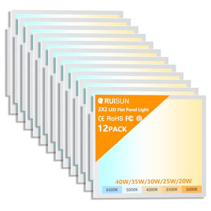 12 Pack 2x2 LED Flat Panel Lights with 5CCT Selectable, 4800LM, ETL | 40W/35W/30W/25W/20W,6500K/5000K/4000K/3500K/3000K,0-10V Dimmable, LED Drop Ceiling Fixtures for Office Meeting Classroom - size: 2x2FT 12PACK