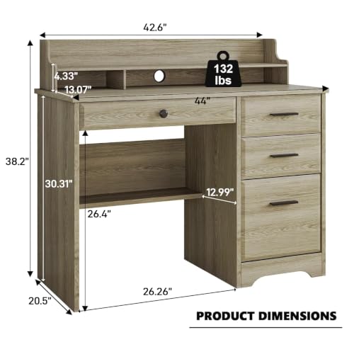 44 Inch Small Desk with Drawers, Computer Desk with File Drawer, Grey - color: Grey