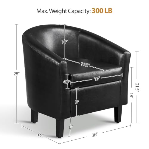 Yaheetech Accent Chairs, Faux Leather Barrel Armchairs, Black - color: Black, size: 25.5"D x 27.5"W x 28"H