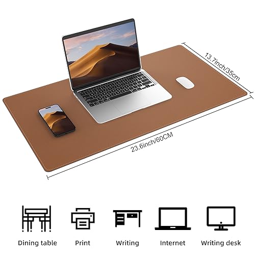 AFIING Leather Desk Mat, Brown, 23.6" x 13.8", Desk Pad Protector - color: Brown, size: 23.6" x 13.7"