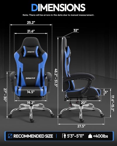 Dowinx Ergonomic Gaming Chair with Footrest & Massage Lumbar, 2D-Linkage Armrests for Computer Chair 330lbs with Headrest Pillow for Office, Home, Streaming and Long Gaming Sessions, Blue - color: Blue