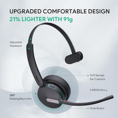 Yealink BH70 Mono Bluetooth Teams Headset with AI Mic for Work from Home PC - color: Black (Teams), style: Mono (USB-C to A)