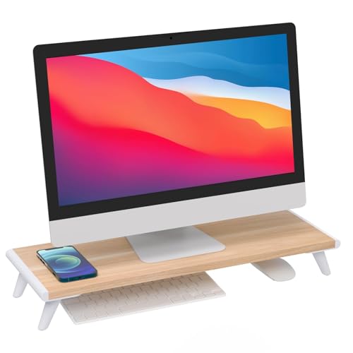 loukin Monitor Stand Riser for Desk, 22.4" × 8.2" Computer Stand, Wood