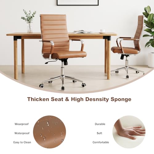 Okeysen Ergonomic Office Desk Chair, Modern PU Leather Conference Room Chairs Ribbed, High Back Executive Swivel Rolling Chair for Home, Office - color: Brown-ribbed