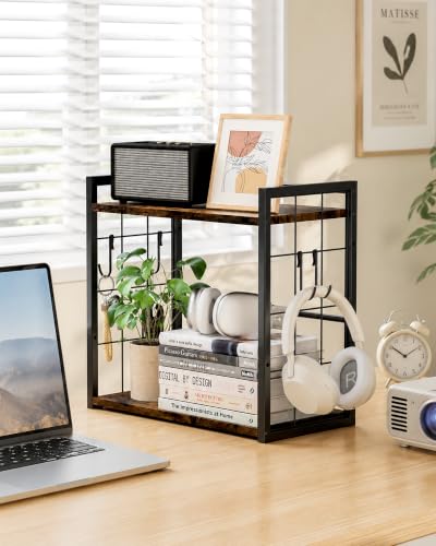 2-Tier Desktop Bookshelf, Desk Shelf Organizer, Rustic Brown - color: Rustic Brown