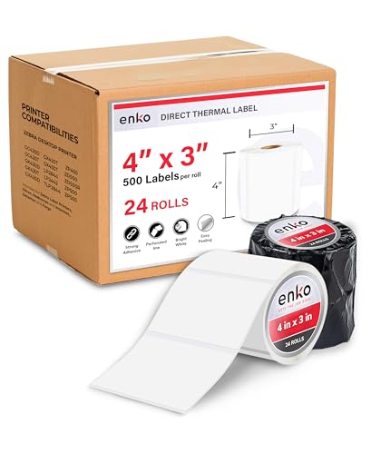 enKo 4 x 3 in 24 Rolls | 12000 Direct Thermal Address and Shipping Labels - size: 24 Rolls - 12,000 Labels