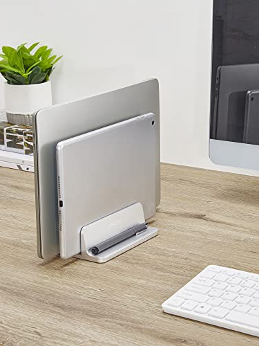 JARLINK Double Vertical Laptop Stand, Adjustable Aluminum Desk Dock, Black - color: Silver, size: 2-slot