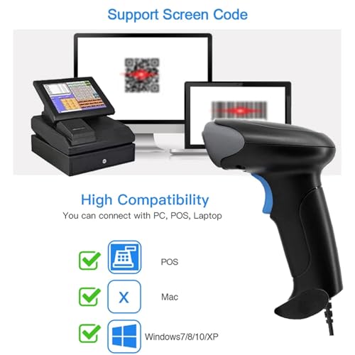 2D Wireless Bluetooth Barcode Scanner with 2000mAh Battery | QR Code Reade Handheld 1D 2D Bar Codes Reader Rechargeable Inventory Scanner for Supermarket, Warehouse, Retail