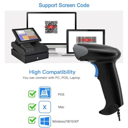 2D Wireless Bluetooth Barcode Scanner with 2000mAh Battery | QR Code Reade Handheld 1D 2D Bar Codes Reader Rechargeable Inventory Scanner for Supermarket, Warehouse, Retail