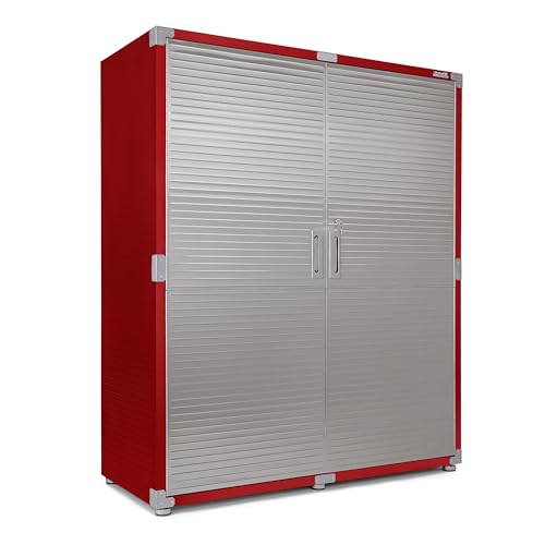 Seville Classics UltraHD Solid Steel Lockable Metal Storage Cabinet Locker Organizer, w/Adjustable Shelves for Garage, Warehouse, Office, Classroom, Red, 60" W x 24" D x 72" H - color: Red, size: 60" W x 24" D x 72" H