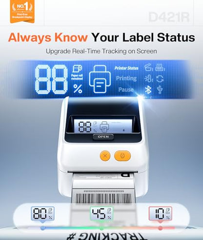 Phomemo Shipping Label Printer with Screen and Built-in Label Bin - color: White