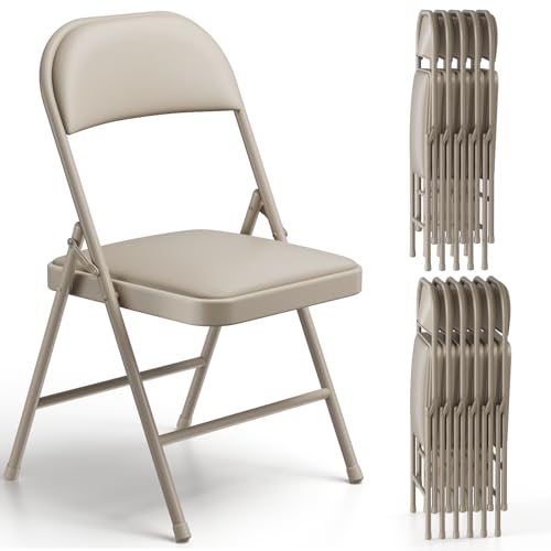 Folding Chairs 12 Pack, PU Leather Padded Folding Chairs for Outside and Indoor, Heavy Duty Portable Foldable Metal Commercial Seat for Home Office, Dorm, Party, Backyard, Lawn, Patio, Khaki - color: Khaki, size: 12 Pack