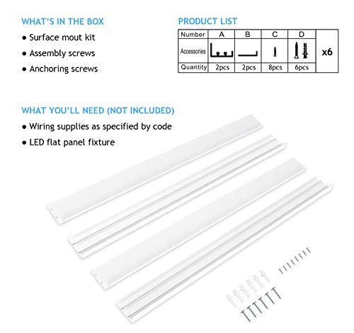 6 Pack 2x2 Surface Mount Kit for LED Flat Panel Light - Aluminum 24x24 inch Ceiling Frame Kit, Not Include LED Panel Light - size: 2x2 - 6 Pack