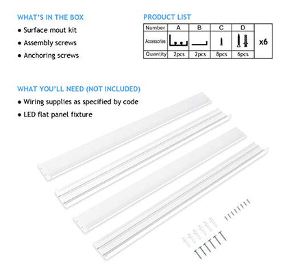 6 Pack 2x2 Surface Mount Kit for LED Flat Panel Light - Aluminum 24x24 inch Ceiling Frame Kit, Not Include LED Panel Light - size: 2x2 - 6 Pack