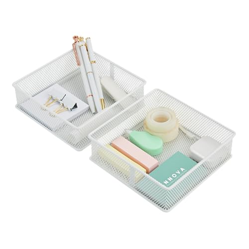 Annova Mesh Stackable Drawer Cabinet and Shelf Organizer Bins Storage Basket School Office Supply Holder Tray- Set of 2 (White, 6x6x2 Inch) - color: White, size: 6x6x2 Inch